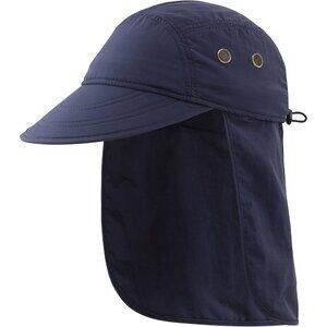 Men's Blue 100% Polyester Wide Brim Uv Protection With Neck Flap Fishing Sun Hat